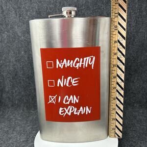 Large Stainless Steel Flask 11" Novelty Santa Naughty Nice I Can Explain Humor